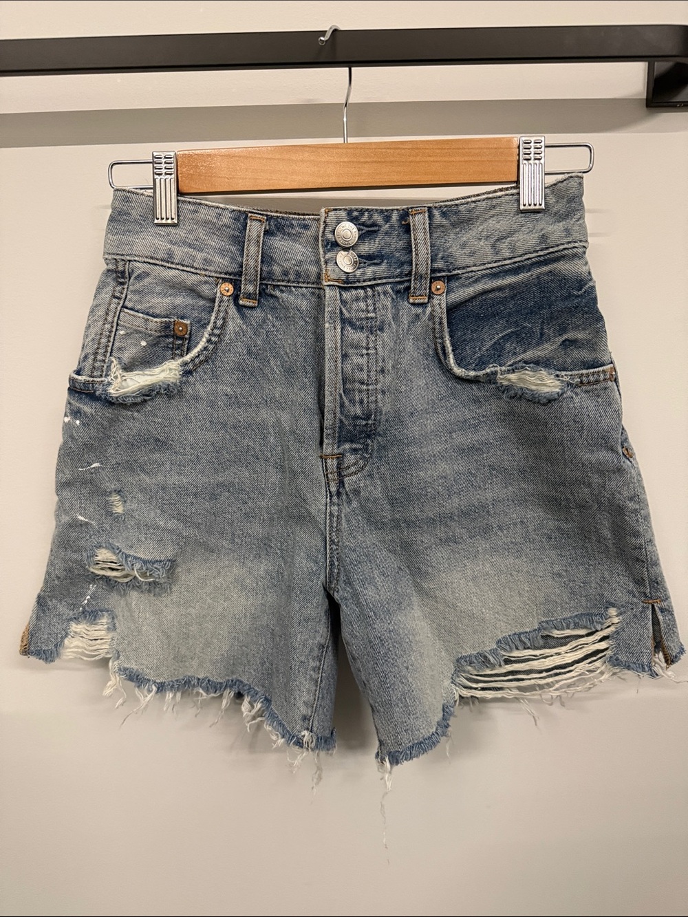 We The Free from Free People, light blue high-rise women's denim shorts, size 25